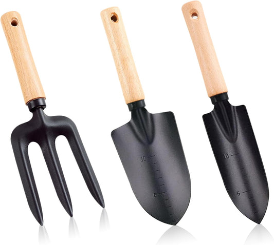 Gartenwerkzeug Set, 3 Stück Premium Gartengeräte-Set Holzgriff Handheld Gartenschaufel Kleine Schmale Schaufel Harke Gartenset Garten Tools für Bonsai Werkzeug Pflanze Topfblumen