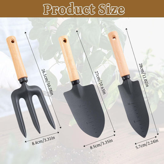 Gartenwerkzeug Set, 3 Stück Premium Gartengeräte-Set Holzgriff Handheld Gartenschaufel Kleine Schmale Schaufel Harke Gartenset Garten Tools für Bonsai Werkzeug Pflanze Topfblumen
